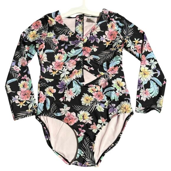 NWT Art Class Big Girl Size Large 10/12 Plus 50+ UPF Long Sleeve Swimsuit Floral - Picture 2 of 11